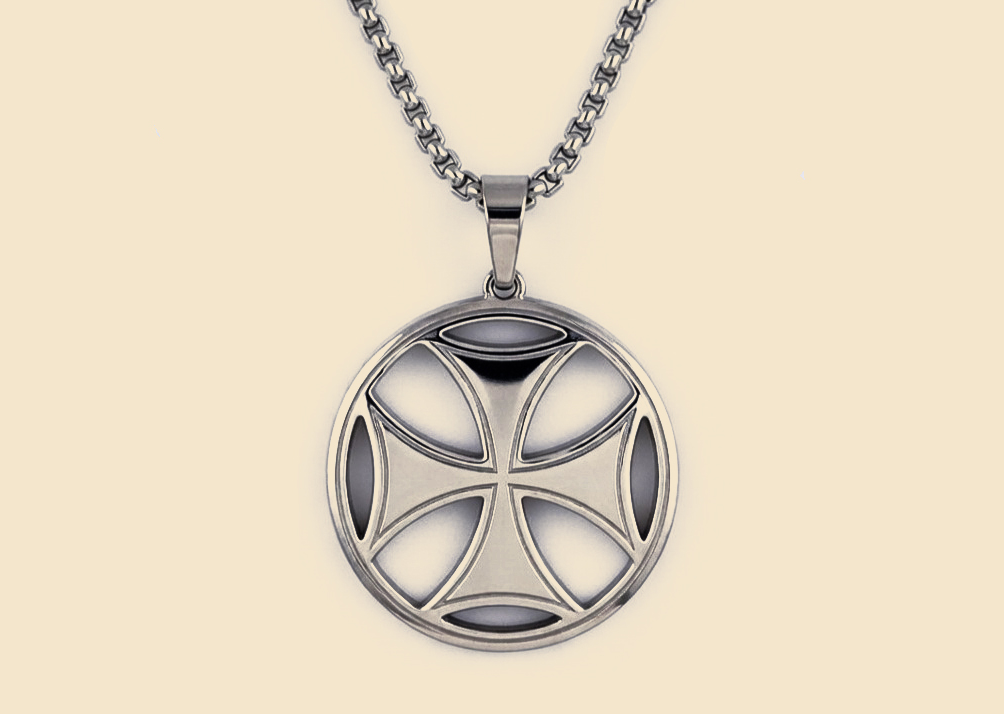 Bolnisi Cross pendant by ELESA (rhodium PVD) — Georgian Christian symbol, 25 mm