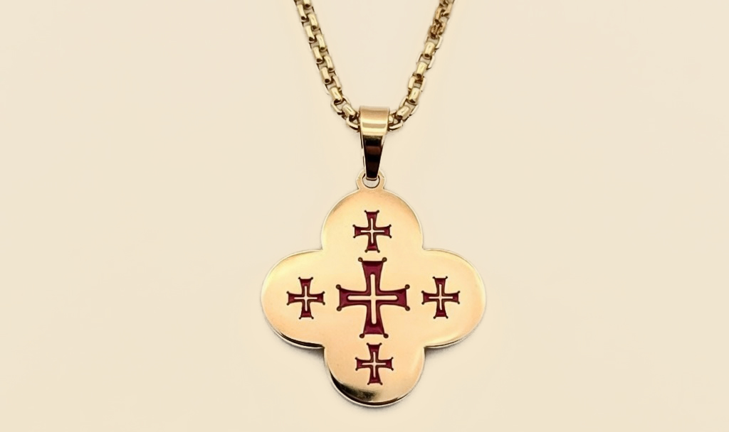 Five-Cross pendant by ELESA — Georgian Christian ornament with cold enamel and gold PVD coating