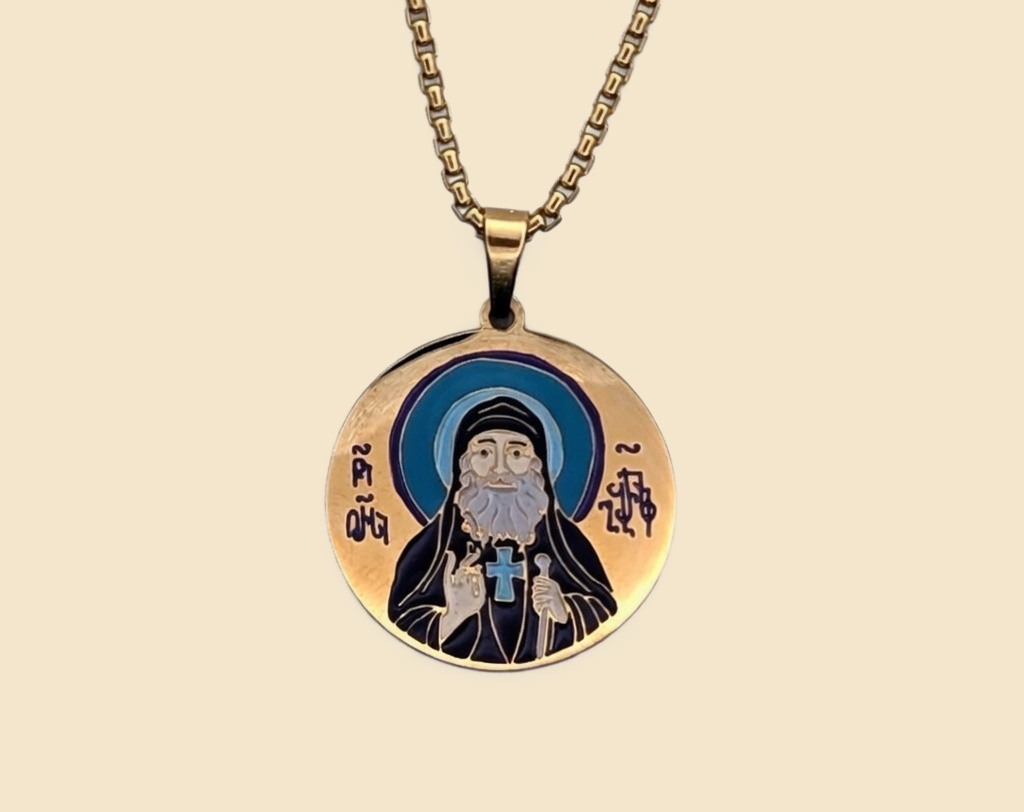 Saint Gabriel the Confessor enamel medallion by ELESA with gold PVD coating
